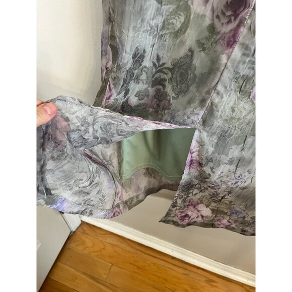 Vintage Floral Cottagecore Dress Maxi Green 10 Retro Chic Sheer Feminine Boho - Picture 9 of 13